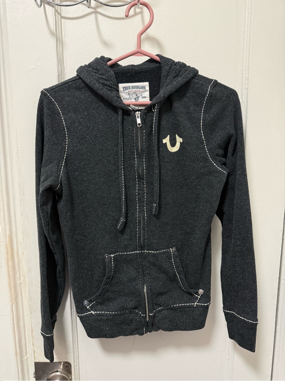 True Religion Women's Black Logo Zip Hoodie Big T zip